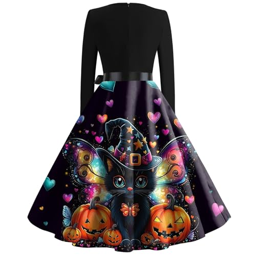 OIOLOYJM Sexy Plus Size Halloween Costumes Woman 2025 Long Sleeve V Neck Printed Gothic Retro Formal Party Dresses for Women