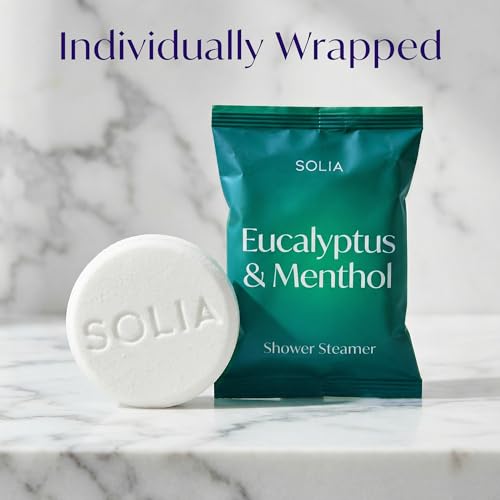 Image of Solia Congestion Eucalyptus & Menthol Natural Shower Steamers - Patent-Pending - Real Essential Oil Menthol Tablets, Spa Steamers Aromatherapy, 7-Pack