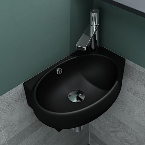 Mai & Mai Petit Lavabo Suspendu Noir Vasque en Céramique Lave Mains WC Salle de Bain BR001L