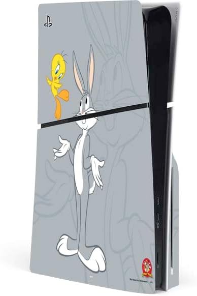 Skinit Decal Gaming Skin Compatible with PS5 Slim Disk Console - Officially Licensed Looney Tunes Bugs Bunny Double Design
