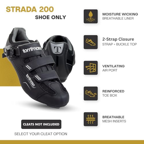 Image of Tommaso Strada Mens SPD & Peloton Shoes-2 in 1 Cycling Shoes-Install Your Own Delta or SPD Cleats for Spin Bikes, Indoor Cycles or Most Mens Bicycles-Explore Bike Accessories