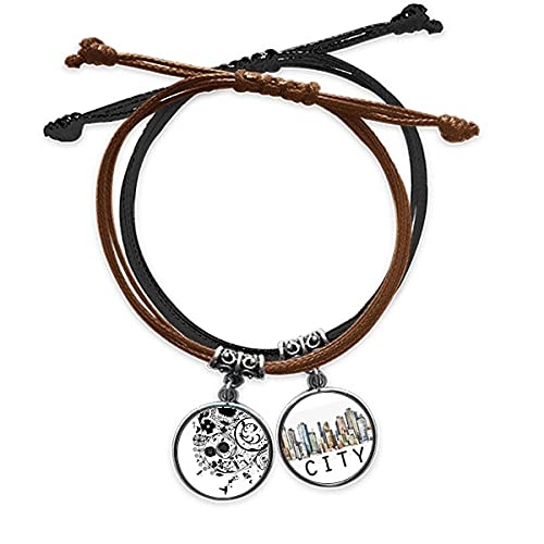 Bracelet cuir Sidi fleurs noir et blanc avec silhouette grain d'art tressé