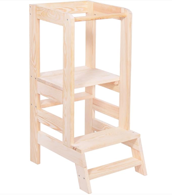 Montessori Lernturm für Kinder aus Holz, sicher und höhenverstellbar, perfekt als Küchenhelfer für Babys und Kinder