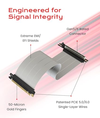 Image of LINKUP PCIE 5.0 Riser Cable | for Vertical GPU Mount | Straight | Graphics Card GPU Ready | Usable with PCIe 4.0 & RX9070 / RTX5090 | 80cm (Total Length: 84cm)