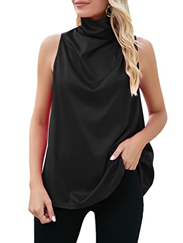 Famulily Womens Sexy Cowl Neck Sleeveless Tank Tops Ruched Satin Silky Cami Tops Basic Solid Color Tank Tops