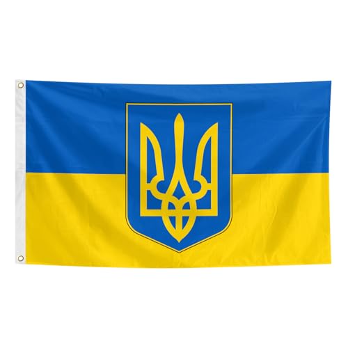 Ukraine Trident Flag 3x5 feet whith 2 brass washers For Patriotic Ukrainian Themed Festival Events Indoor and outdoor decoration (Ukrainian with Trident Flag)