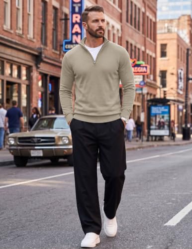 Image of COOFANDY Men's Quarter Zip Up Sweaters Slim Fit Lightweight Mock Pullover