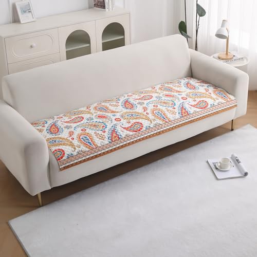HOKIPO 'LiefNest' Printed Holland Velvet Sofa Mat for 3 Seater with Foam Filling for Extra Comfort, Paisley Multicolor (IN-824-D8*1)