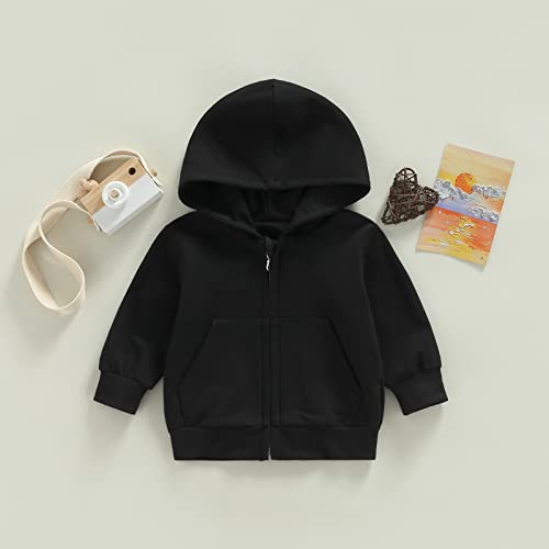 Hnuanlui Toddler Baby Boy Girl Zip Up Hoodies Sweatshirt Solid Color Long Sleeve Hooded Jacket Cardigans Casual Fall Clothes (Black , 18-24 Months ) #TOP1