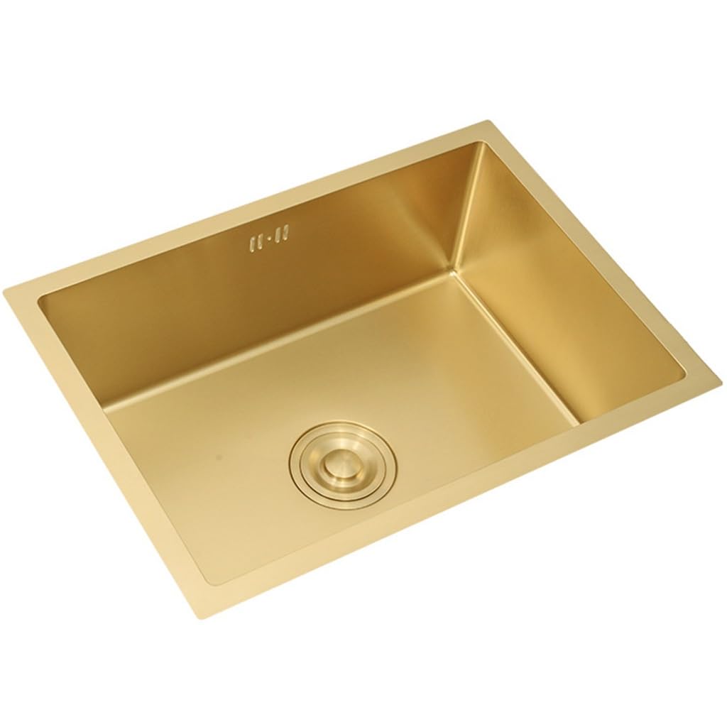 ZQFHSX Gold Kitchen Sink Stainless Steel Workstation Rv Bar Prep With Stopper And Drain Strainer Undermount Or Drop-In For Restaurant Shop Bathroom (Color :, Size 55x40cm)