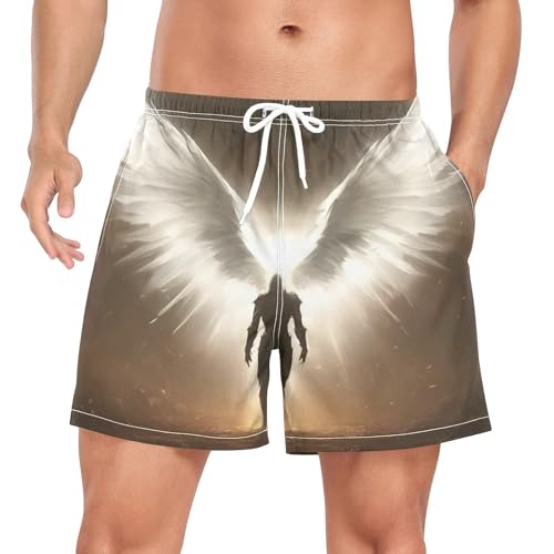 Archangel Wing Cool Mens Swim Trunks with Liner, Cool Quick Dry Beach Swim Shorts, Swimwear Bathing Suits S
