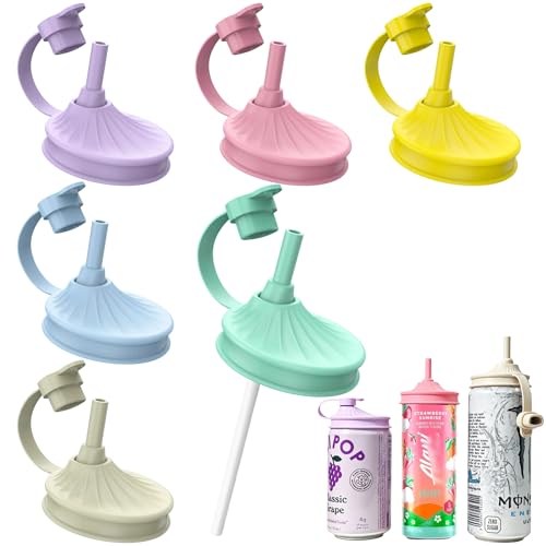 6 Pack Silicone Soda Can Lids with Straws Spill Proof Reusable Can lids for Standard Cans BPA-Free Can Covers for Soda Energy Drink Juice Beer Perfect for Home Camping Driving Sports Party&Travel
