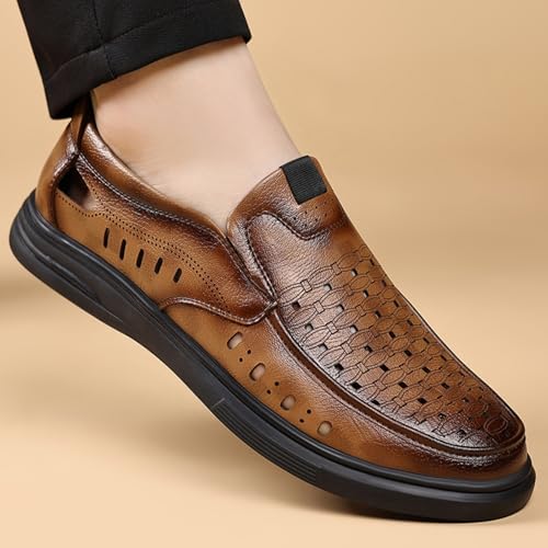 Men's Perforated Leather Slip - On Loafers, Stylish Casual Footwear - Ideal for Summer Walks, Weekend Errands & Daily Commutes2