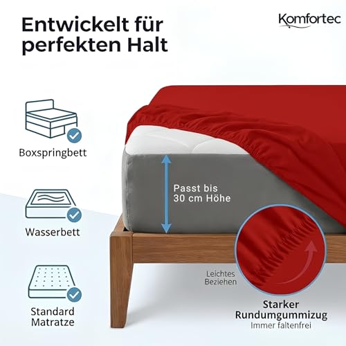 Komfortec Mikrofaser Spannbettlaken 180x200 cm – Weiches Spannbetttuch mit Rundumgummi – Fitted Sheet für Matratzen bis 30 cm – Rot… – Ansicht 2