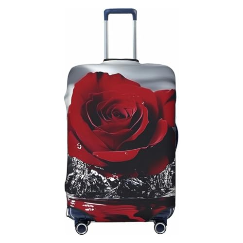 Red Rose Water Flower Elastic Travel Luggage Cover, Washable Spandex Suitcase Protector, Anti-Scratch Fits 18-32 Inch