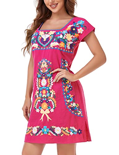 Image of YZXDORWJ Women Mexican Embroidered Dress Ruffle Collar Sleeveless