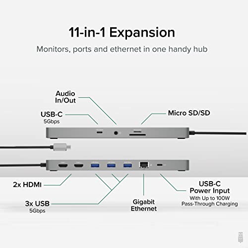 image for Plugable 11-in-1 USB-C Hub, 100W USB-C Pass-Through, Laptop Docking St