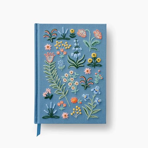 RIFLE PAPER CO. Menagerie Garden Embroidered Journal, Garden Party Blue Medium Embroidered Keepsake Box, and Hydrangea Writing Pen Bundle