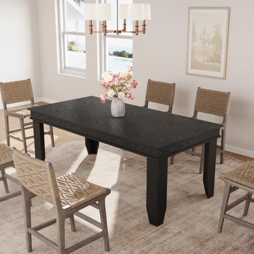 Image of GarveeHome Farmhouse Dining Table for 6-8 People, 71 in Long Kitchen Tables with Wooden Sturdy Frame, 6 ft Large Rectangular Dinner Table for Dining Room, Kitchen (Black, 71 inch Non-extendable)