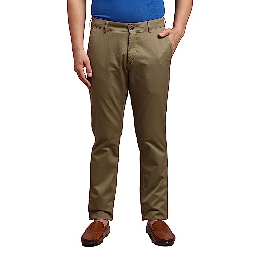 Image of Colorplus Men's Pure Cotton Solid Piece Dyed Pattern Contemporary Fit Flat Front Casual Trouser