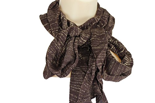 TFJ Women Brown Long Scarf Soft Fabric Gold Sparkling Wave Ruffle Wrap3