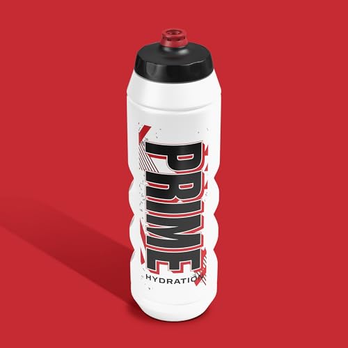 Image of PRIME 32 oz Red & Black Graphic Squeeze Sports Water Bottle, BPA Free, Dishwasher Safe, Easy-Grip Ergonomic Leakproof Design, Fast Hydration for Gym, Cycling, Running