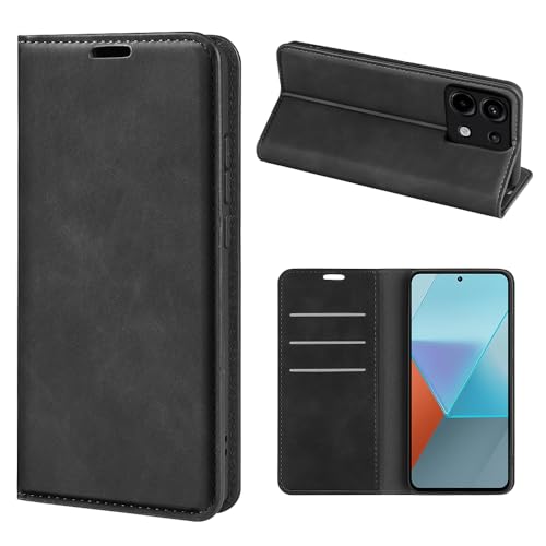 Cover per Xiaomi Redmi Note 13 Pro 5G POCO X6 5G Custodia a Libro pelle Flip Case Portafoglio con Porta Carte Chiusura Magnetica Interna Silicone Morbido per POCO X6 5G Nero