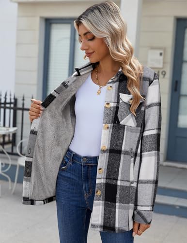 Zeagoo Women's Fleece Sherpa Jacket Casual Long Sleeve Button Down Flannel Shacket Shirt Winter Coat with Pockets2