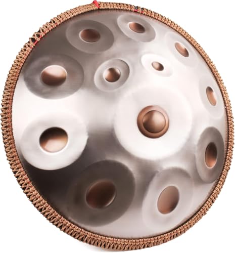 LOMUTY Handpan 432 HZ Fortgeschrittene, Stahltrommel 12 Töne 22 Zoll, Hand Pan in D-Moll, Hand Drum mit Drumtasche und Handpan-Halter, Steel Drum für Sound Healing, Meditation, Yoga, Silber