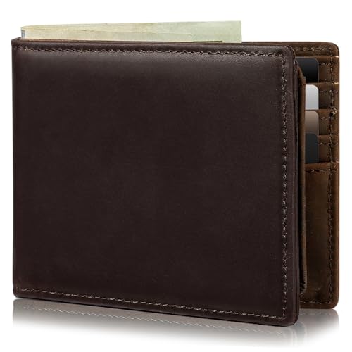 Image of Artpaxy Mens Wallet Bifold Genuine Leather RFID Blocking Wallet for Men with 2 ID Windows 11 Card Holders 2 cash pockets 1 Gift Box