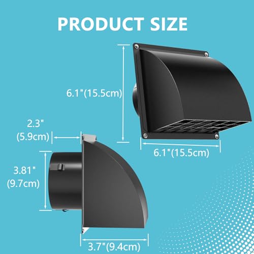 Image of 2 Pcs 4 Inch Dryer Vent Cover Outside, HG Power Metal Exterior Vent Cover with Removable Screen & Cushioned Non-Return Flap, Air Wall Vent for House, Range Hood, AC, Opening Diameter: 3.81 inch Black