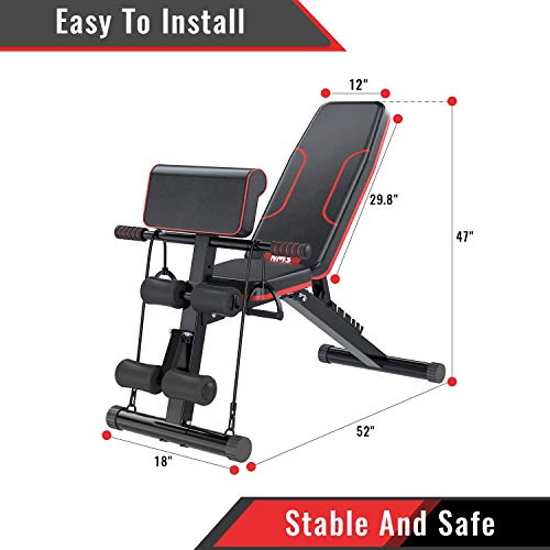 Recaceik Weight Bench, Adjustable Strength Training Bench All-in-One for Full Body Workout Multi-Purpose Foldable Flat Incline Decline Bench Roman Chair Exercises 660 lbs Capacity for Home Gym, Black