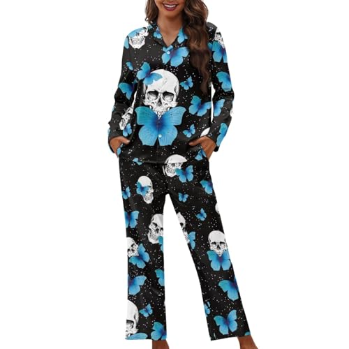 Micoklinlin Couples Matching Pajamas Sets Women's Long Sleeve Sleepwear Mens Button-Down Soft Loungewear Loose Pjs Set