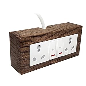 Palfrey Wooden Texture Electric Extension Board - 16A + 16A with Two 16A Switch with LED Indicator and Heavy Duty 2 Meter Wire (2200W) (Wooden Texture) (2 Meter)