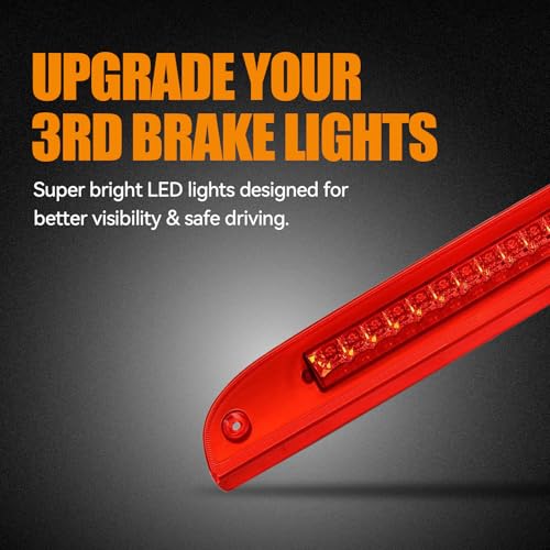 Image of Third 3rd Brake Light LED for 2002-2010 Ford Explorer, 2008-2012 Ford Escape High Mount Rear Brake Lights Assembly, Waterproof Center Cab Lamp Stop Light (RED)