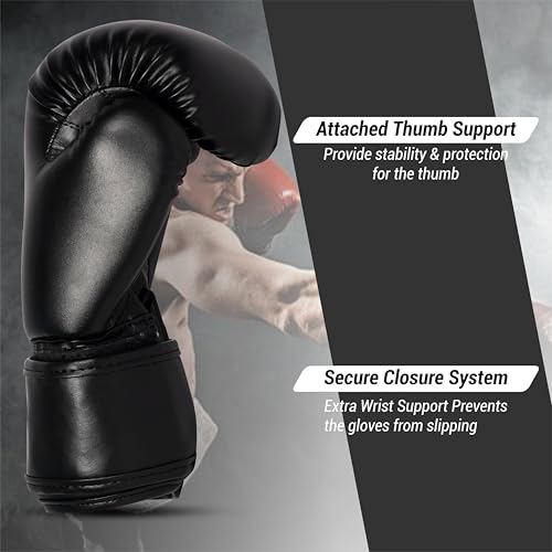 Image of Boxing Gloves - Faux Leather Training Gloves with Hook and Loop Velcro Closure for Long-Lasting Strength and Durability