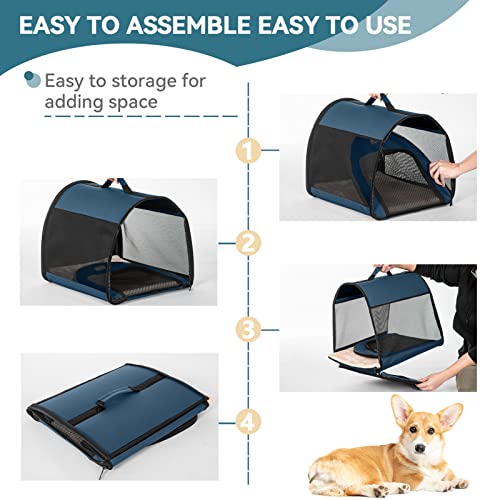 Petsfit Hundebox faltbar, tragbare & Atmungsaktive Hundebox für Zuhause mit Gewölbtem Design, Zimmerkennel Hund Hundeschlafbox mit Anti-Offener Reißverschluss und Plüschkissen,M, Blau