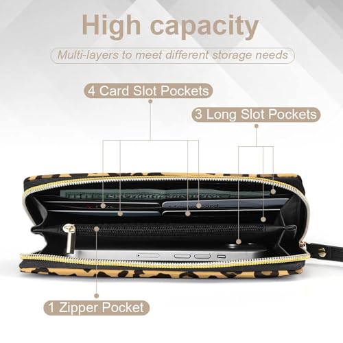 Leopard Print Women's Wallet Wristlet Zipper Purse with Hand Strap Travel Credit Card Holder for Daily Use Gifts3
