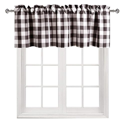 Cenefa de cortinas de cocina a cuadros semitransparente café 3