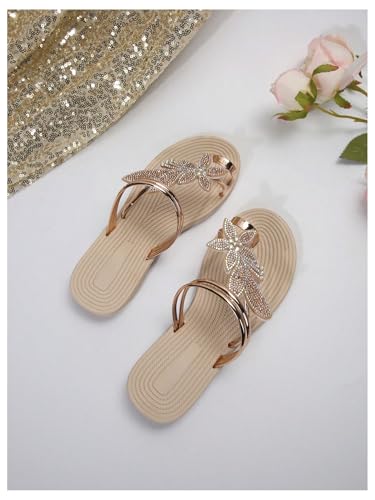 GORGLITTER Women's Butterfly Metallic Sandals Dressy Sparkly Rhinestone Strappy Toe Ring Slide Flats Sandal3