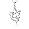 DAOCHONG S925 Sterling Silver Doves Birds Faith Hope Love Pendant Necklace 18 inches Rolo Chain