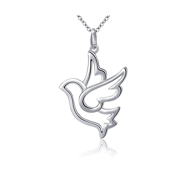 DAOCHONG S925 Sterling Silver Doves Birds Faith Hope Love Pendant Necklace 18 inches Rolo Chain