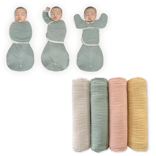 Image of SwaddleDesigns 0-3 Mo Baby Swaddle Set, Spring Garden, Cotton Muslin Swaddle Blankets 4pk and Jadeite, 6-Way Omni Swaddle Sack for Newborn, More Options to Calm Startle Reflex, Improves Sleep