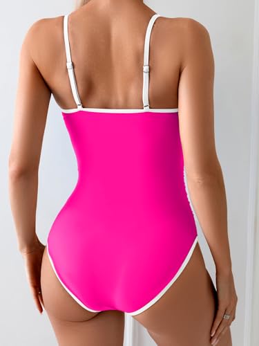 Image of Eomenie Women's One Piece Swimsuit Tummy Control Slimming Bathing Suit Color Block Spaghetti Strap 1 Piece Swim Suit Swimwear