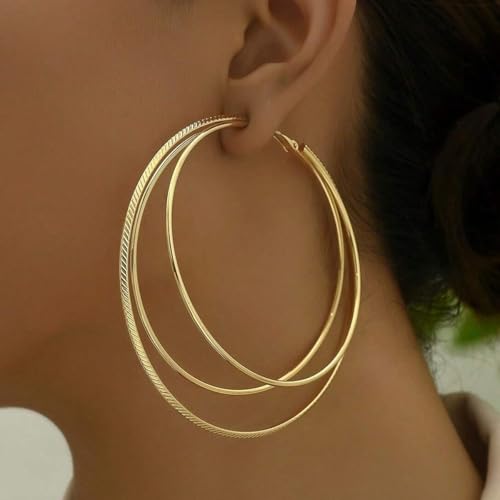 Dainty Big Large Circle Dangle Earrings for Women Boho Layered Hoop Drop Earrings Geometric Three Layers Round Statement Earrings Jewelry Gifts2