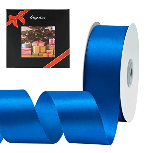 Image of Solid Color Double Faced Blue Satin Ribbon 2 inch X 25 Yards, Ribbons Perfect for Crafts, Wedding Decor, Bow Making, Sewing, Gift Package Wrapping and More