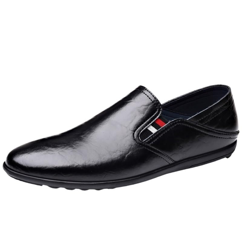 Men's Casual Loafers Flat-Heeled Round-Toed Rubber Shoes Soft-Soled Comfortable Breathable Slip-on Shoes for Men