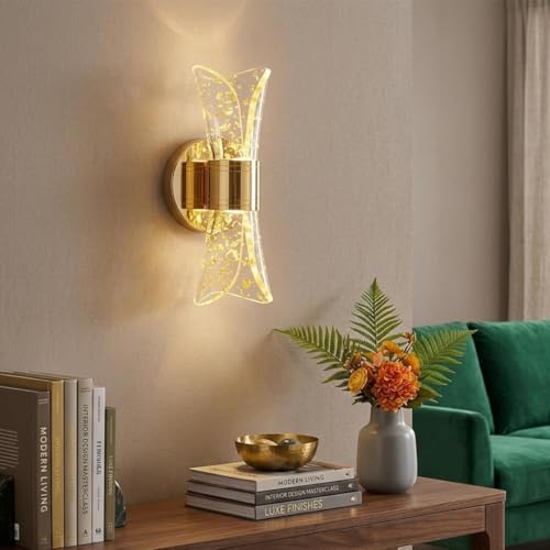 Image of fizzytech Modern Crystal LED Wall Light, Gold Finish Decorative Wall Lamp with 3 Colour Changing Modes for Living Room, Bedroom & Home Decor, Pack of 2