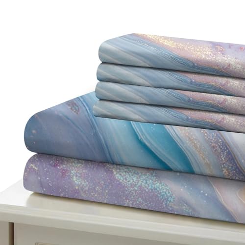 Housse de couette douce résistante motif marbre lit simple ado fille