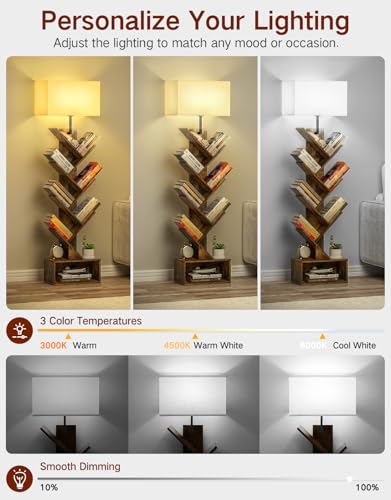 6 Tier Tree Bookshelf with Light, Remote & Timer, Modern Tall Floor Standing Book Shelf, Narrow Wood Bookcase, Small Book Organizer Shelves for Living Room, Bedroom, Office (Rustic Brown) - Image 4